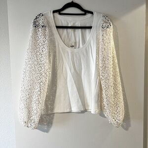 NWT Anthropologie Maeve white lace sleeve top